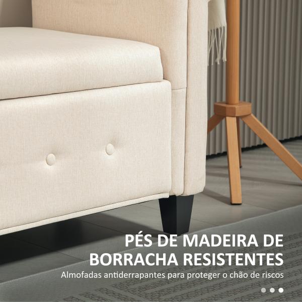 Banco de Pé de Cama de Linho com Dobradiças na Tampa Pés de Madeira e Apoio para os Braços 146,5x49x74,5 cm Bege