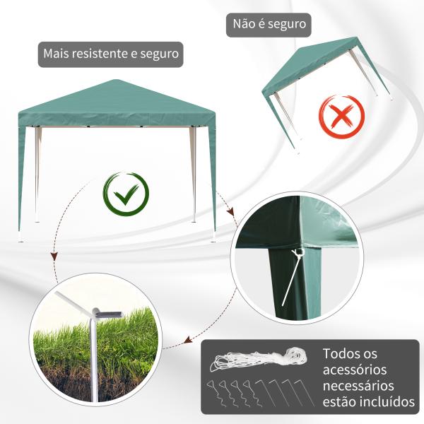 Tenda Dobrável 295x295x255 cm com Bolsa de Transporte Altura Ajustável Anti - UV para Terraço Pátio Verde