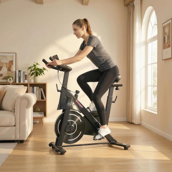Bicicleta Estática com Resistência Magnética Regulável Ecrã LCD Volante Assento e Guiador Ajustáveis Preto