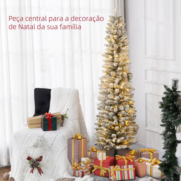 Árvore de Natal 180 cm Árvore de Natal Artificial Nevada com 150 Luzes LED 329 Ramos Verde e Branco