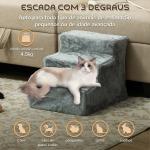 Escada para Animais de Estimação com 3 Degraus 2 em 1 com Capa Removível e Lavável Escada para Cães Gatos 35x46x35 cm Cinza
