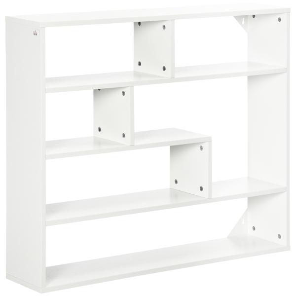 Estante de Parede de 4 Níveis com 7 Compartimentos Abertos para Sala de Estar Escritório Estilo Moderno 94x19,5x80cm Branco