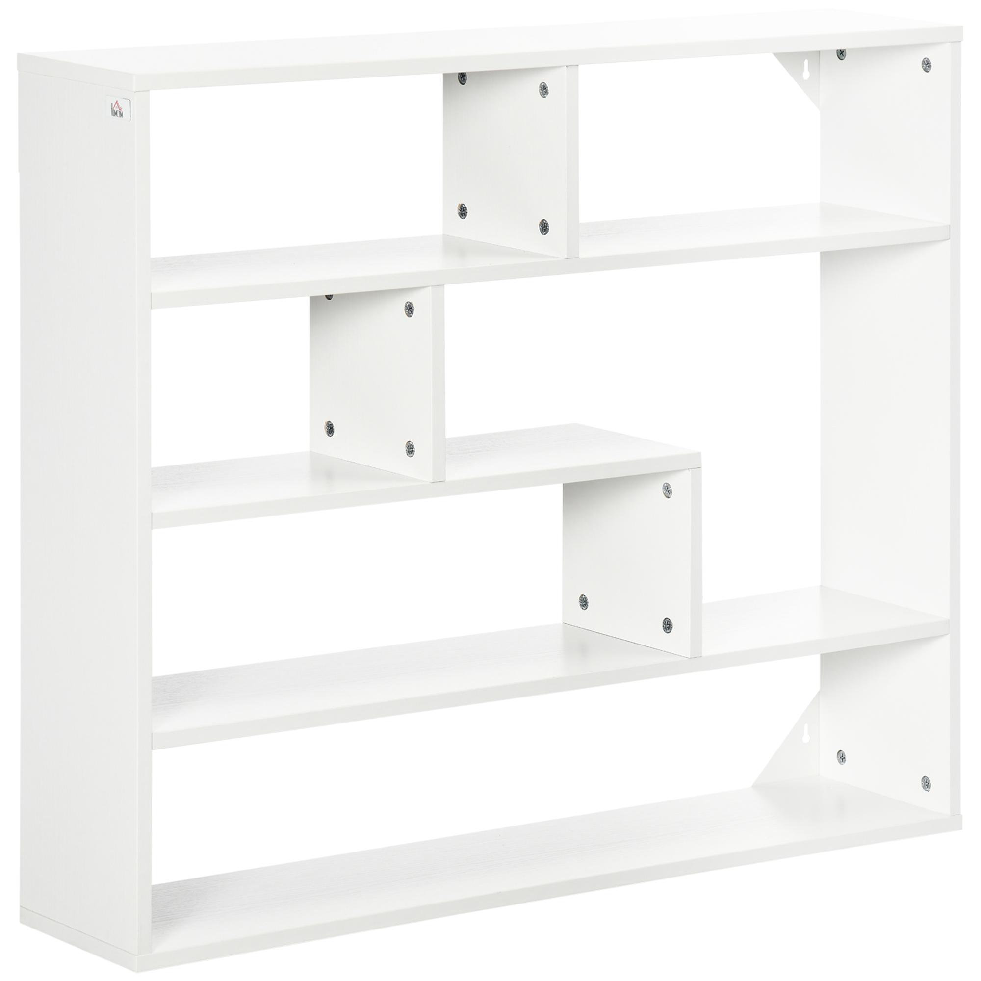 Estante de Parede de 4 Níveis com 7 Compartimentos Abertos para Sala de Estar Escritório Estilo Moderno 94x19,5x80cm Branco