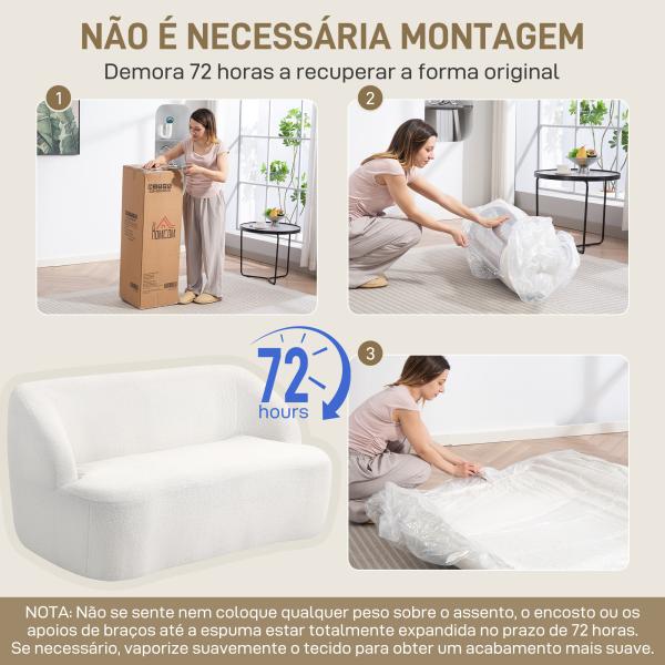 Sofá de 2 Lugares Estofado em Borreguito Sofá de Sala de Estar com Desenho Curvo e Acolchoamento Grosso142x85x73,5 cm Creme