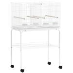 Gaiola para Pássaros com Divisória Rodas Gaiola para Aves com Comedouros Poleiros e Bandeja Removível 76x46x116 cm Branco