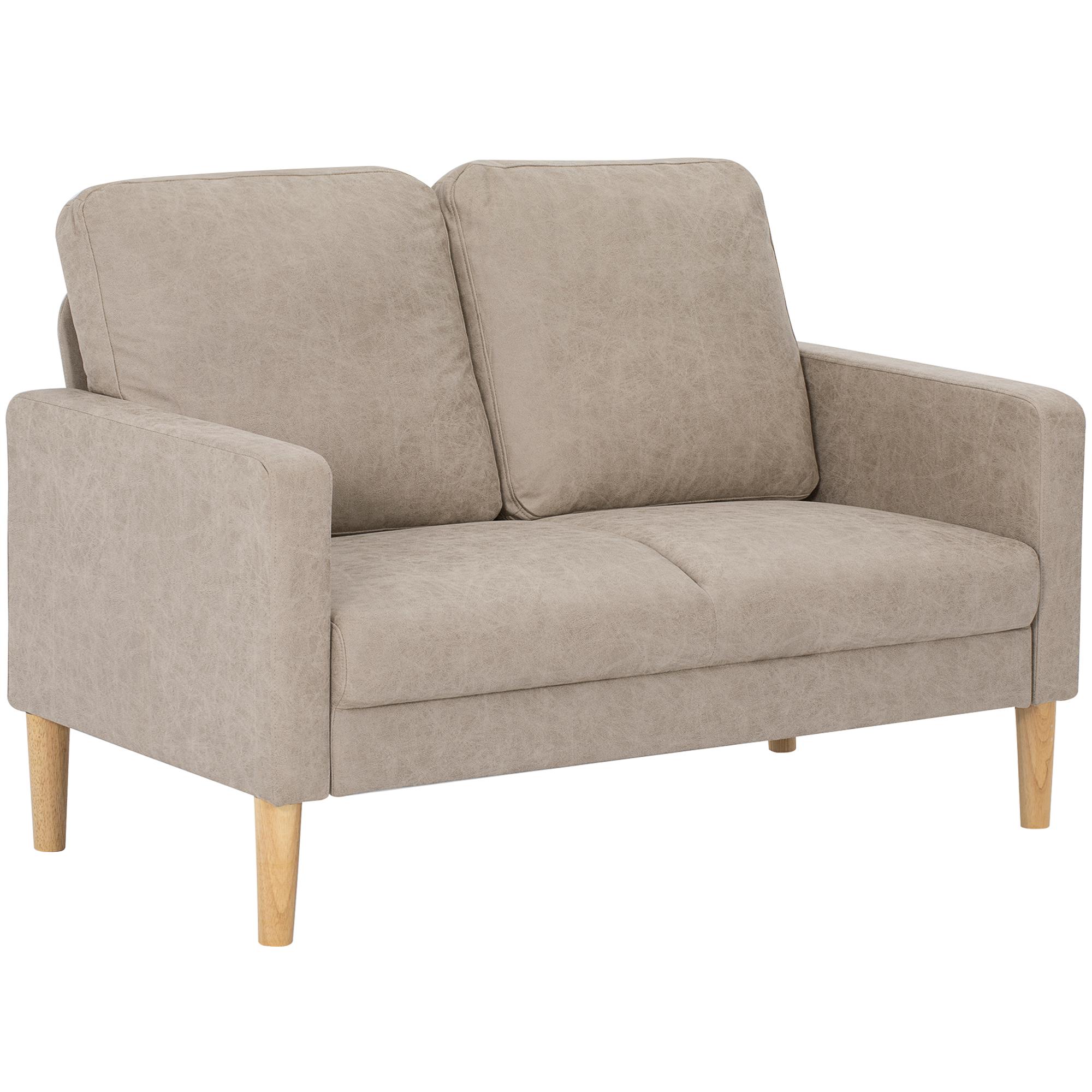 Sofá de 2 Lugares Estofado em Microfibra Sofá Moderno com Pés de Madeira Apoio de Braços 130x78x85 cm Creme