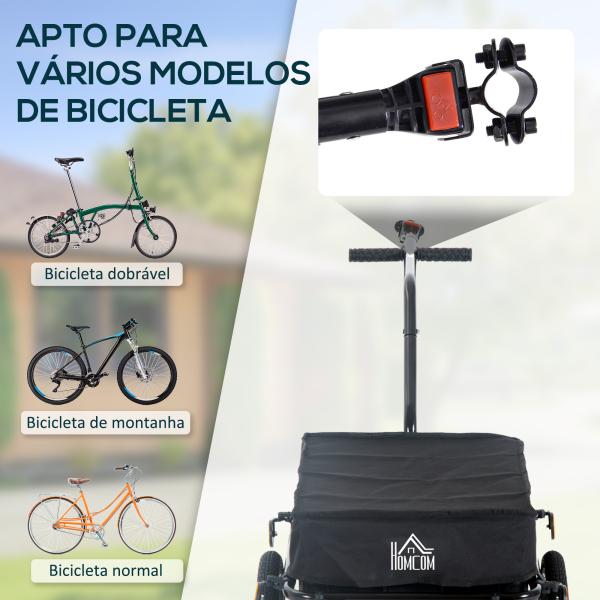 Reboque de Bicicleta para Carrinho de Carga 40kg com Capa em Tecido Oxford Refletores Estrutura em Aço e Alças para Bagagem 144x59x80 cm Preto