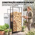 Lenheiro Exterior em Aço Resistente para Lenha com Largura e Altura Ajustáveis, Carga 100 kg, 45,5 - 75,5x25x98 - 170 cm, Preto