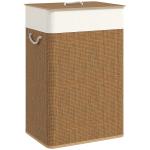 Cesto de Roupa com Tampa 72L Cesto de Roupa de Bambu com Bolsa Interior Removível e Alças 40x30x60 cm Madeira e Creme