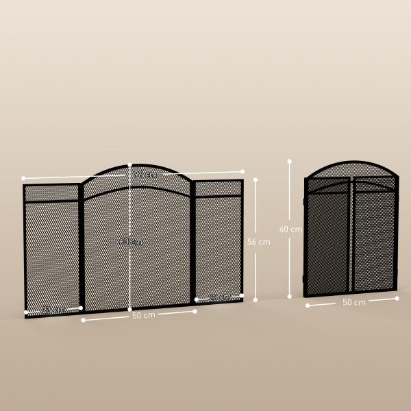Frente para Lareira de 3 Painéis Protetor de Lareira Dobrável com Estrutura de Metal 96x60 cm Preto