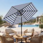 Chapéu de Sol Exterior Ø230 cm com Ângulo Ajustável e Manivela Impermeável Azul e Branco
