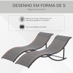 Conjunto 2 Espreguiçadeiras Ergonômicas Dobráveis em Forma de S com Estrutura de Alumínio Textilene para Piscina Pátio Jardim e Varanda 165x61x63cm Cinza