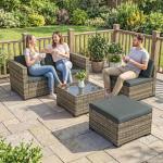Conjunto de Jardim em Vime de 5 Peças Inclui Almofadas 2 Poltronas de Canto Poltrona sem Braços Apoia - Pés e Mesa de Centro Cinza Escuro