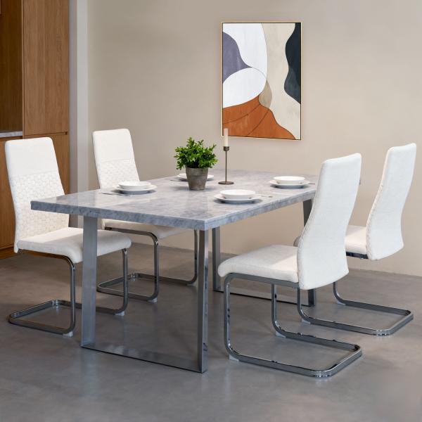 Conjunto de 4 Cadeiras de Sala de Jantar com Assento Acolchoado e Pés de Metal Cadeiras Cantilever Modernas 45x61x98 cm Creme