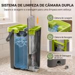 Conjunto de Mopa Plana e Balde com Espremedor 2 Compartimentos Cabeça 360° 5 Mopas de Microfibra Uso a Seco e Húmido Cinza Escuro