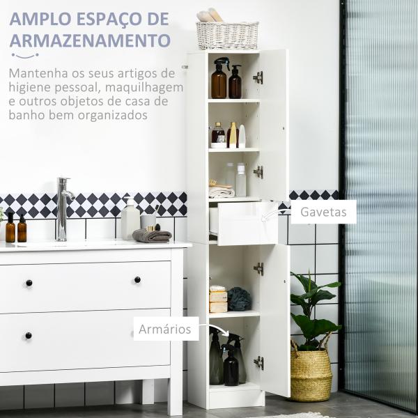 Coluna Casa de Banho com 1 Gaveta e 5 Prateleiras Coluna Casa de Banho de Estilo Moderno 30x28x170cm Branco
