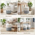Conjunto de 2 Puffs de Arrumação Estofados em Chenille e PU Assento Acolchoado para Entrada Quarto Cinzento e Creme