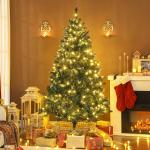 Árvore de Natal 180 cm com Luzes LED 9 Modos de Iluminação 802 Ramos e Neve Artificial Verde