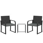 Conjunto de Jardim 3 Peças de Vime com 2 Cadeiras com Almofadas Tecido Textilene e Mesa de Vidro Temperado Cinza