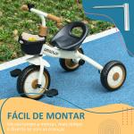 Triciclo para Crianças de 2 a 5 anos com Assento Ajustável Cesta Buzina e Pedais e 3 Rodas 70,5x53x58 cm Bege
