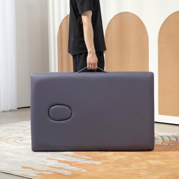Marquesa de Massagem Dobrável com Estrutura de Madeira Altura Regulável e Bolsa de Transporte 186x60x61 - 87 cm Roxo