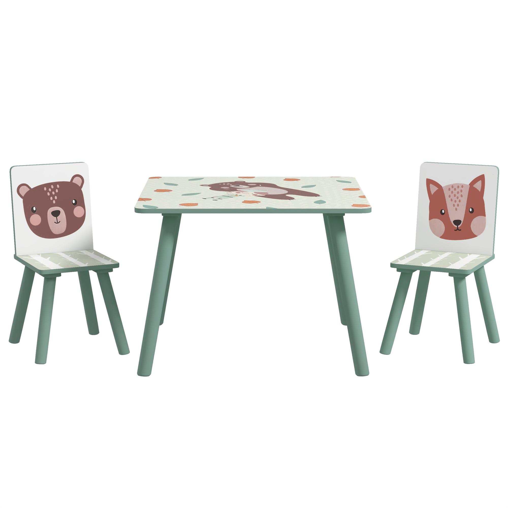 Conjunto de Mesa e Cadeiras para Crianças de 3 Peças Mesa Infantil com 2 Cadeiras Conjunto de Móveis para Atividades Verde