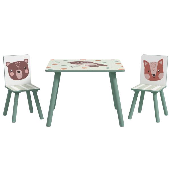Conjunto de Mesa e Cadeiras para Crianças de 3 Peças Mesa Infantil com 2 Cadeiras Conjunto de Móveis para Atividades Verde