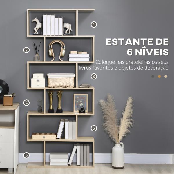 Estante para Livros Moderna Estante com 6 Prateleiras para Sala de Jantar Sala de Estar Estúdio 80x23x192 cm Madeira