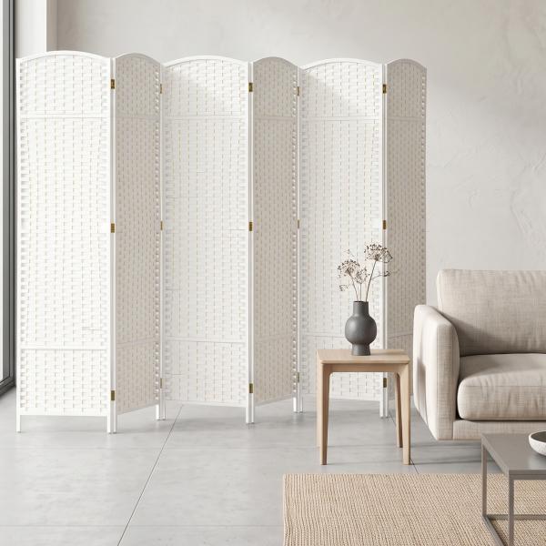 Biombo de 6 Painéis Separador de Ambientes Dobrável 240x170 cm para Sala de Estar Dormitório Escritório Branco