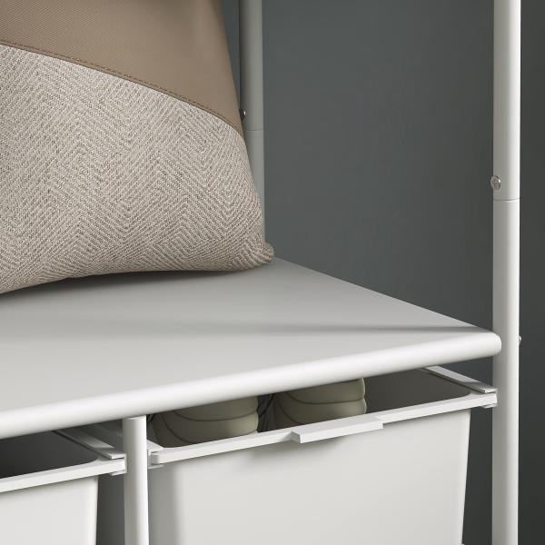 Charriot Moderno 8 Ganchos e 4 Cestos para Armazenamento Charriot com Rodas e Estrutura de Aço 63x37x153 cm Branco