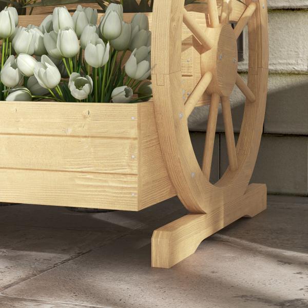 Floreira de Madeira com 3 Níveis para Exterior Design em Escada com Rodas e Orifícios de Drenagem 61x62x57 cm Madeira