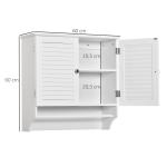Armário Casa de Banho de Parede com 2 Portas de Persiana Prateleira Interior e Barra para Toalhas Móvel Auxiliar Suspenso Moderno Multiuso para Cozinha 60x23x60cm Branco