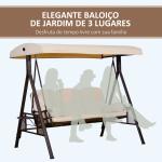 Banco Baloiço de Jardim de 3 Lugares com Teto 2 Almofadas Suporte para Bebidas e Estrutura de Metal para Terraço Balcão Exterior Carga Máxima 360kg 207x120,5x174cm Bege