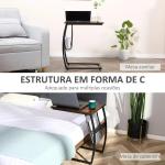 Mesa Auxiliar para Sofá e Cama em Forma de C com Bolso de Armazenamento Mesa Lateral de Estilo Industrial 52x35x64,5cm Marrom Rústico