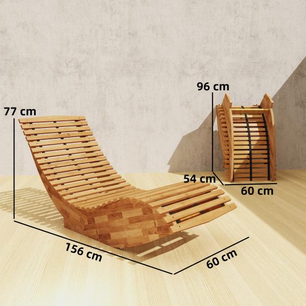 Conjunto de 2 Cadeiras de Balanço de Jardim Dobráveis Ergonómicas com Design Ripado 60x156x77 cm Natural