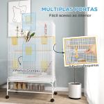 Gaiola para Pássaros com Rodas com 4 Comedouros 3 Poleiros Brinquedos Bandeja Amovível e Prateleira 79x49x133 cm Branco