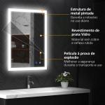 Espelho Casa de Banho com Luzes LED 80x60 cm Função Antiembaciamento 3 Cores Função de Memória e Interruptor Tátil Prata