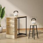 Conjunto Mesa Alta com 2 Bancos Apoios para os Pés 3 Compartimentos Prateleira Ajustável para Cozinha Carvalho