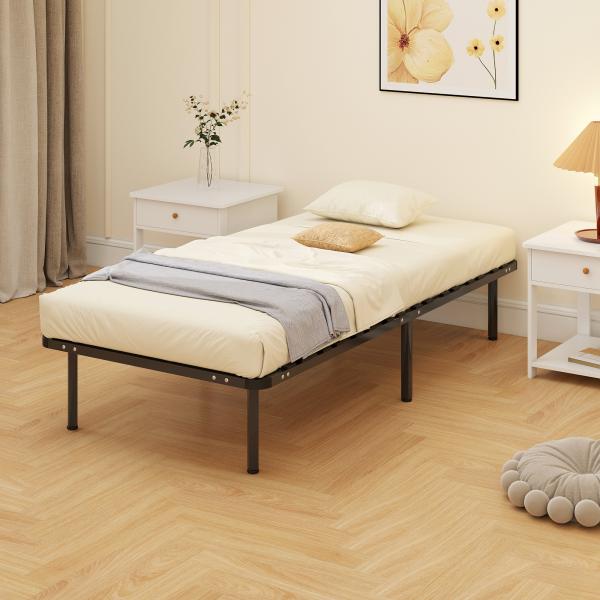 Estrutura de Cama 90x190 cm de Aço com Espaço de Armazenamento em Madeira de Álamo Capacidade 300 kg Preto
