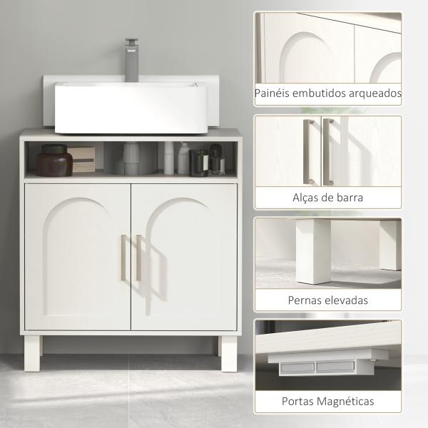 Móvel debaixo de Lavatório com Prateleira Ajustável para Lavatórios sem Pé 60x30x63 cm Branco Creme