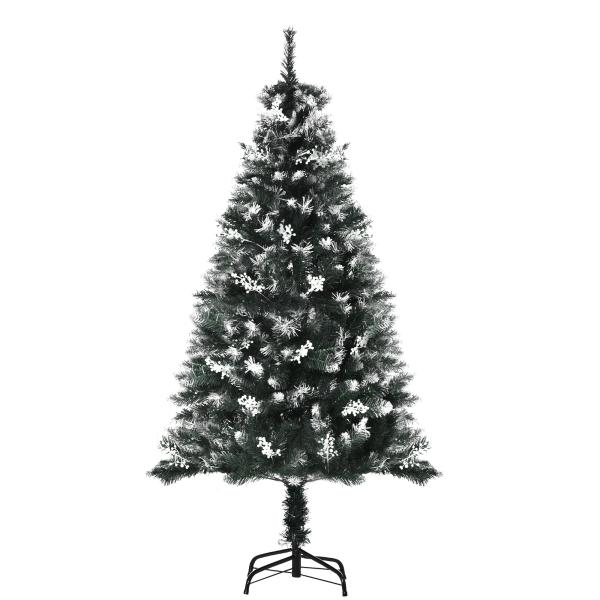Árvore de Natal Automática 150 cm com 378 Ramos 41 Decorações Suporte em Aço Base Dobrável e Removível Verde