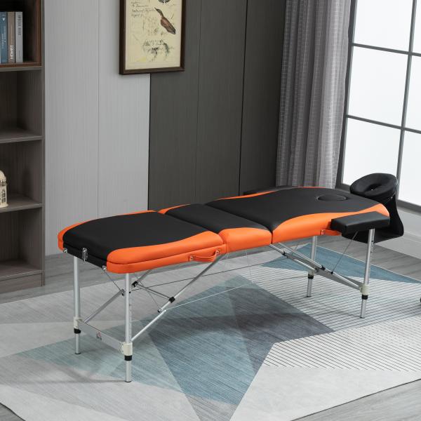 Marquesa de Massagem Dobrável e Portátil com Altura Ajustável e Apoio para a Cabeça 210x81x62 - 85 cm Laranja e Preto