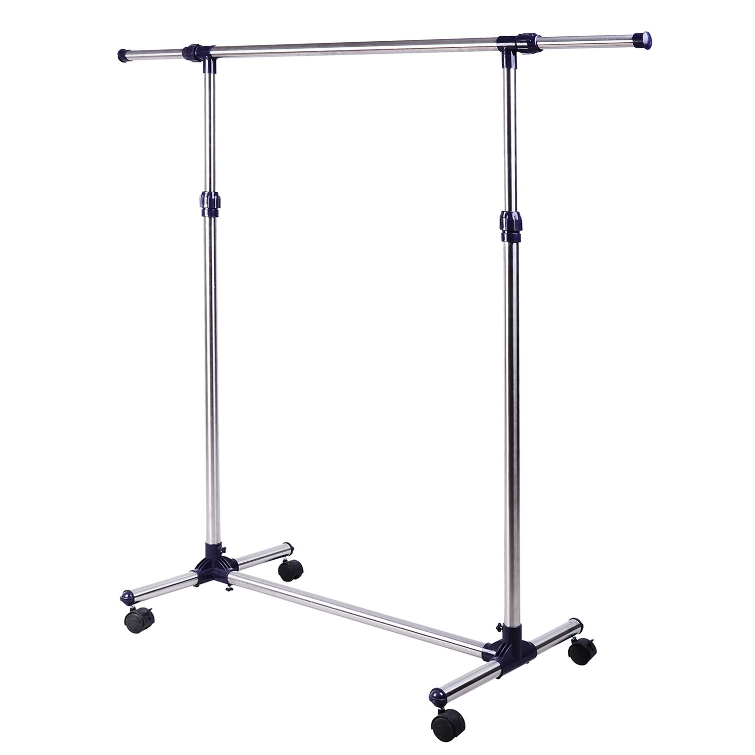 Charriot com Altura Ajustável Cabideiro com Rodas para Roupas Aço Inoxidável 86 - 160x45x95 - 170cm Prata e Preto
