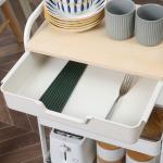 Carrinho de Cozinha com Rodas Carrinho de Armazenamento com Gaveta 2 Prateleiras e Rodas com Freios para Casa de Banho Sala de Estar Dormitório 43,9x30,5x75,6cm Branco e Madeira Natural