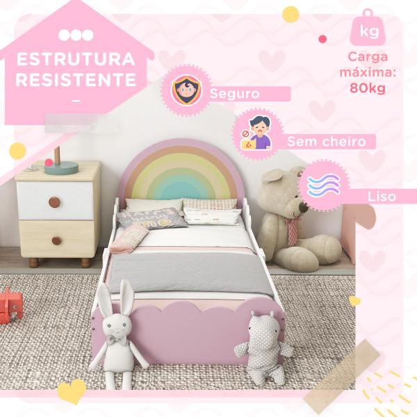 Cama para Crianças de 3 - 6 Anos 143x74x66 cm Cama Infantil de Madeira em Forma de Arco Íris Rosa