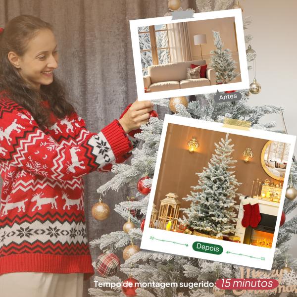 Árvore de Natal Artificial 180 cm Árvore de Natal Nevada com 1207 Ramos Base Dobrável e Fácil de Montar Verde