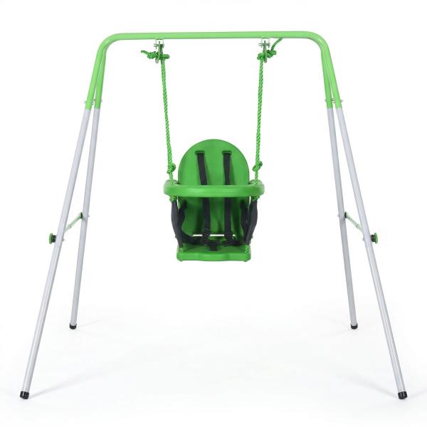 Baloiço Infantil de Aço Baloiço para Crianças de 6 - 36 Meses com Encosto Alto e Arnês de Segurança 122x146x122 cm Verde