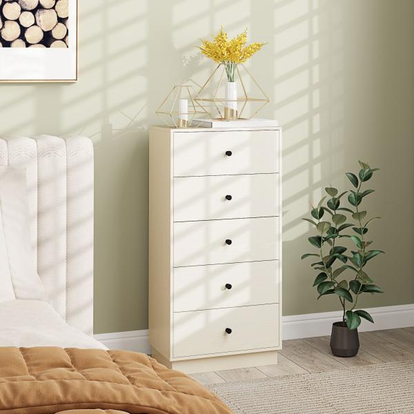 Cómoda com 5 Gavetas Cómoda de Quarto Estreita com Anti - Tombo Gaveteiro Alto para Sala de Estar Corredor 47x29x95 cm Branco