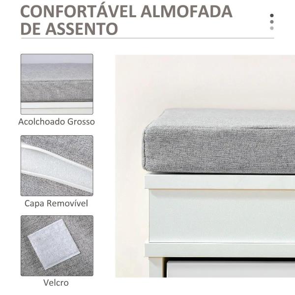 Banco Sapateira com Armazenamento para 8 Pares de Sapatos com 2 Gavetas Prateleiras Ajustáveis e Almofada 104x24x55cm Branco