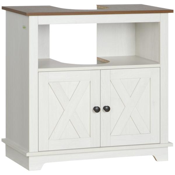 Móvel para Lavatório Pousar de Madeira Armário Casa de Banho com 2 Portas e Prateleira 60x30x60 cm Branco e Madeira